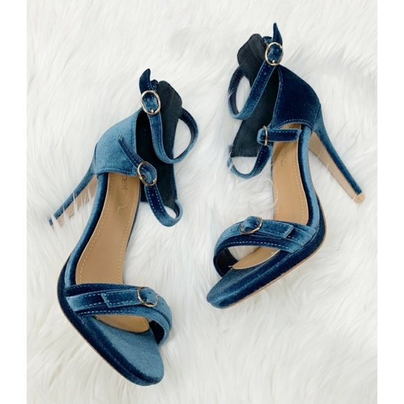 Betani Shoes - Betani Blue Velvet Stiletto open toe Heel Sandals